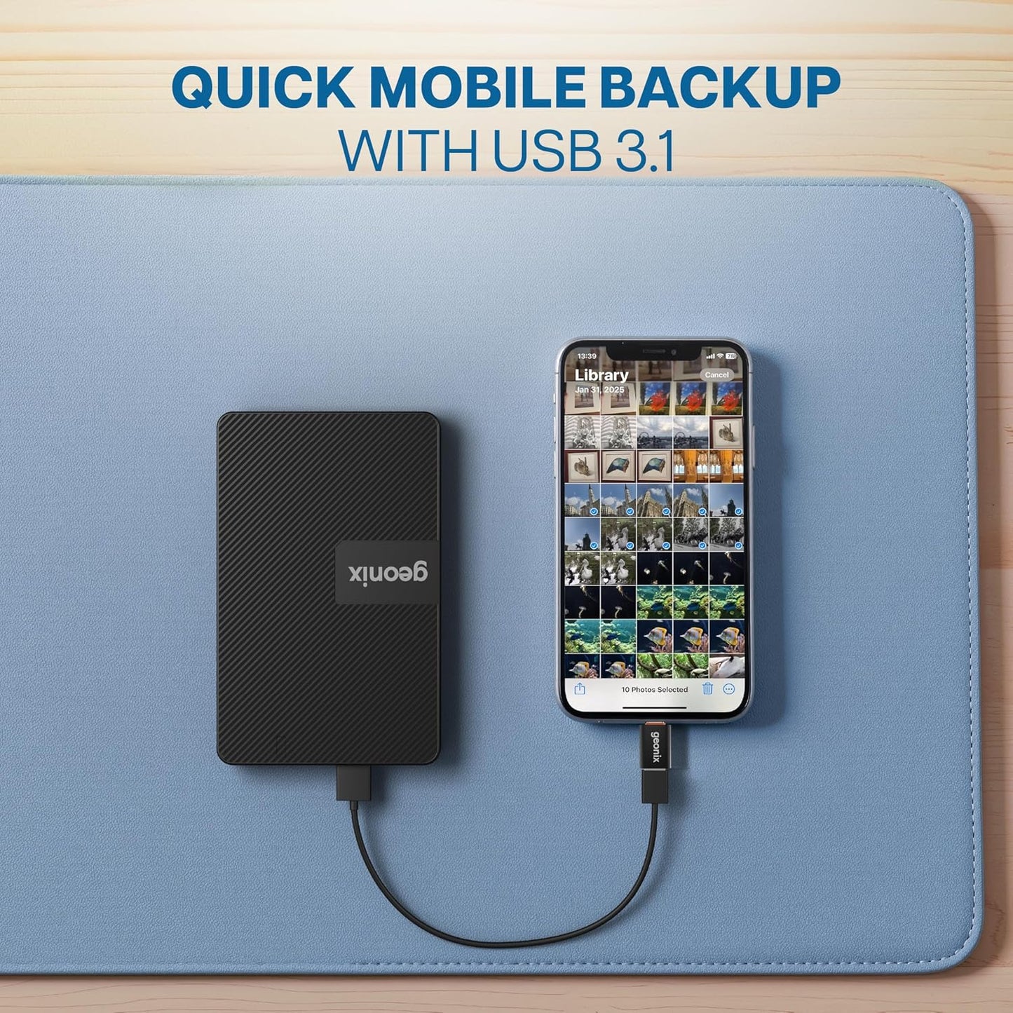 GEONIX PowerShell S3 500GB Portable External Hard Drive 2.5-Inch SATA USB 3.0, Up to 5Gbps with UASP Support, Tool-Free Setup, LED Indicator, Compatible with Windows/Mac/Linux (3 Yr Warranty)(Black)