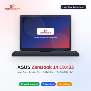 Refurbished ASUS ZenBook 14 UX433 – Intel Core i5 8th Gen, 8GB RAM, 256GB SSD, 14"