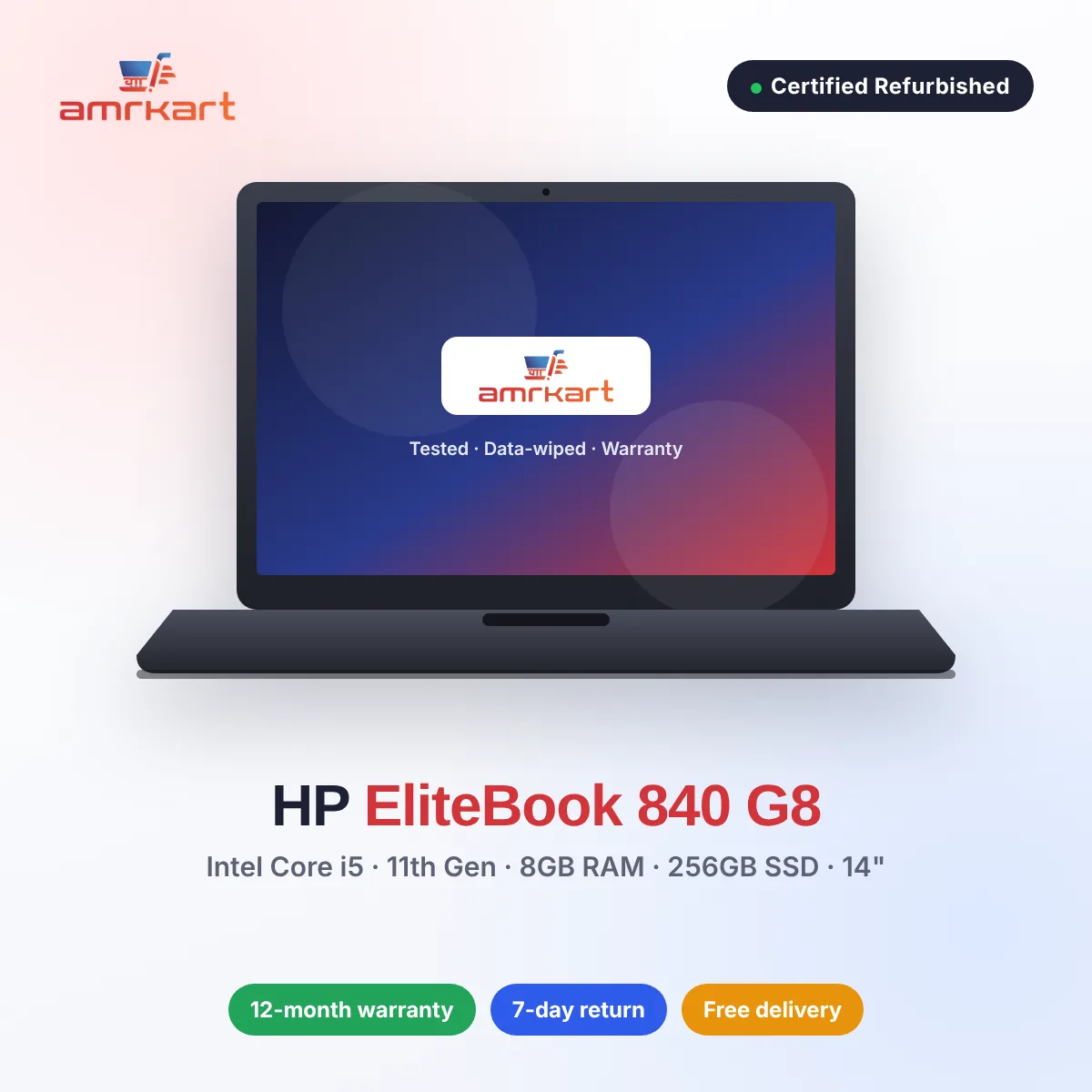Refurbished HP EliteBook 840 G8 – Intel Core i5 11th Gen, 8GB RAM, 256GB SSD, 14"