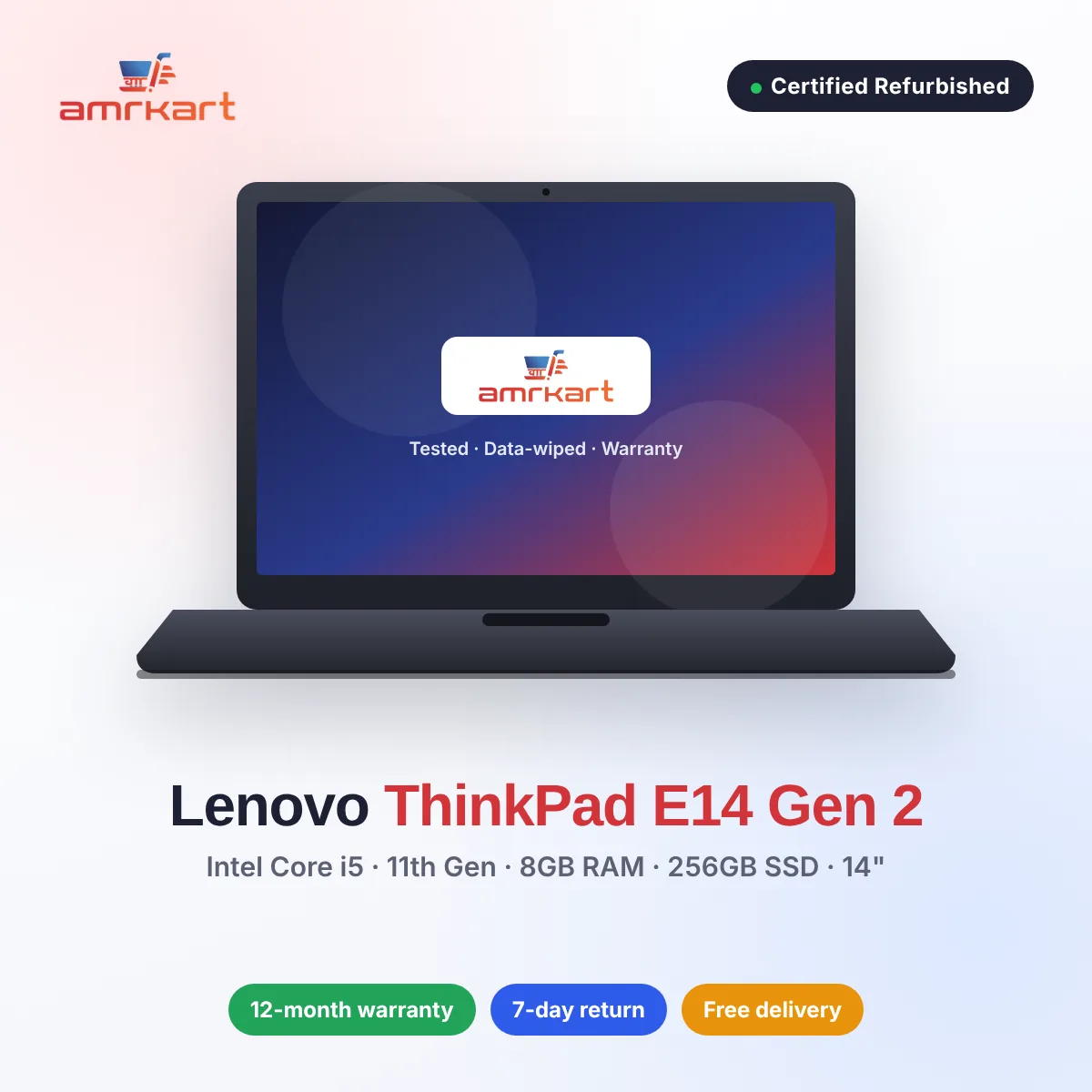 Refurbished Lenovo ThinkPad E14 Gen 2 – Intel Core i5 11th Gen, 8GB RAM, 256GB SSD, 14"